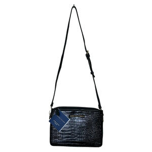Adrienne Vittadini black faux crocodile leather crossback handbag size Medium